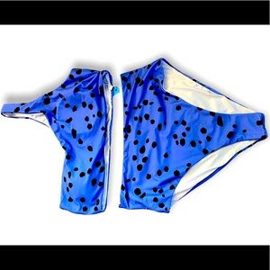 Blue with black polka dots bikini